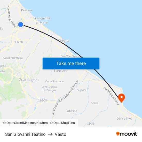 San Giovanni Teatino to Vasto map