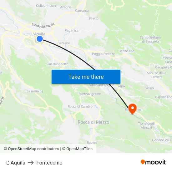 L'Aquila to Fontecchio map