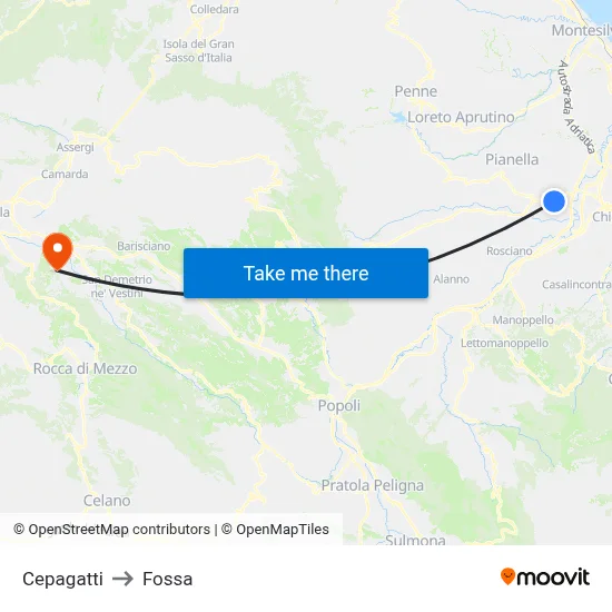 Cepagatti to Fossa map