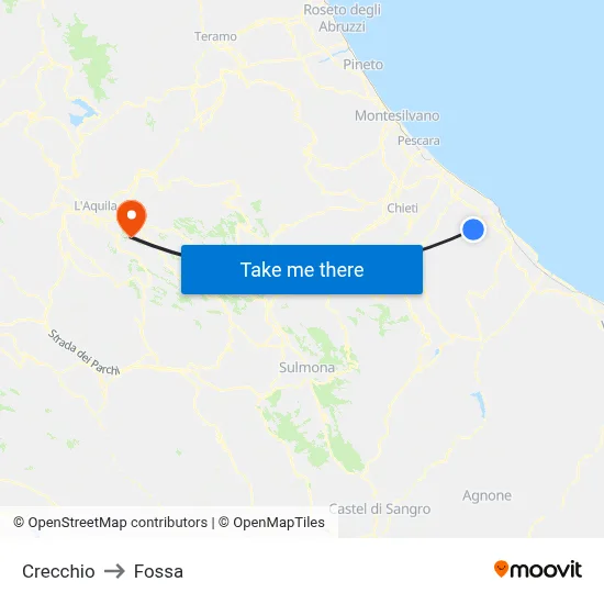 Crecchio to Fossa map