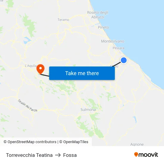 Torrevecchia Teatina to Fossa map