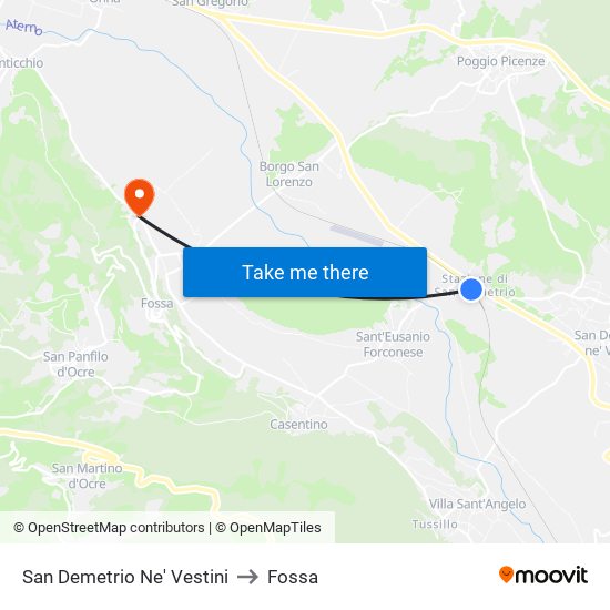 San Demetrio Ne' Vestini to Fossa map