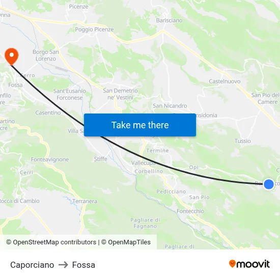 Caporciano to Fossa map