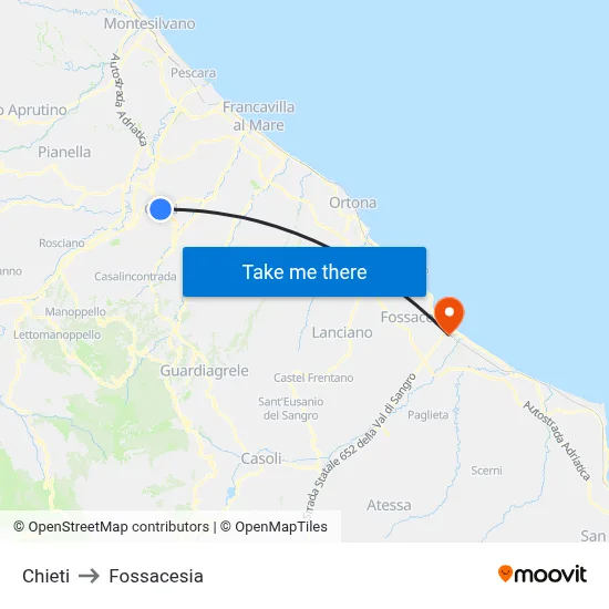 Chieti to Fossacesia map