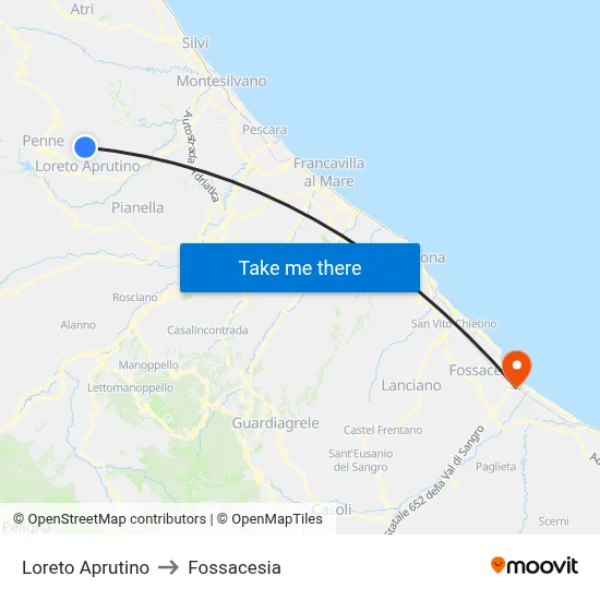 Loreto Aprutino to Fossacesia map