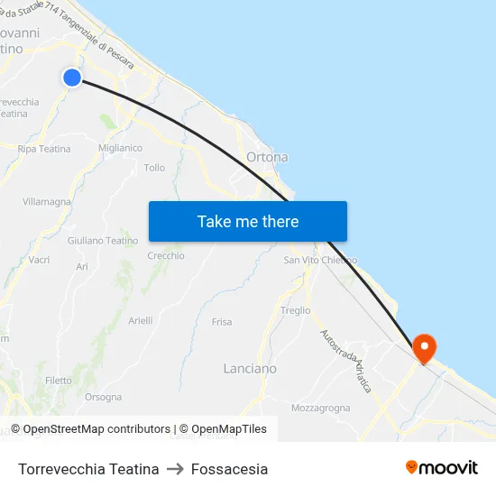 Torrevecchia Teatina to Fossacesia map