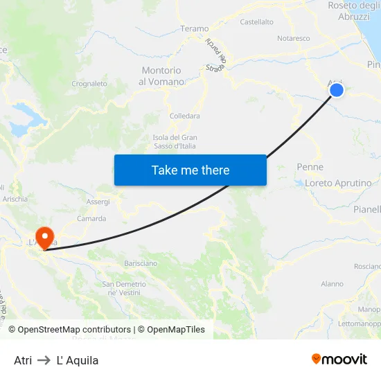 Atri to L' Aquila map
