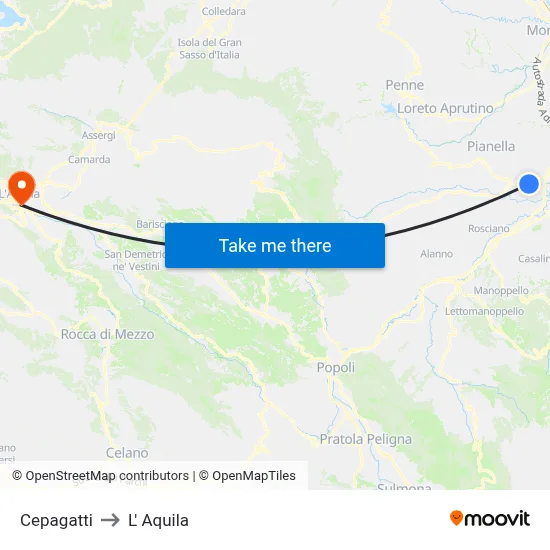 Cepagatti to L'Aquila map