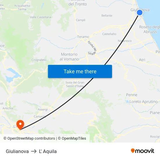 Giulianova to L' Aquila map