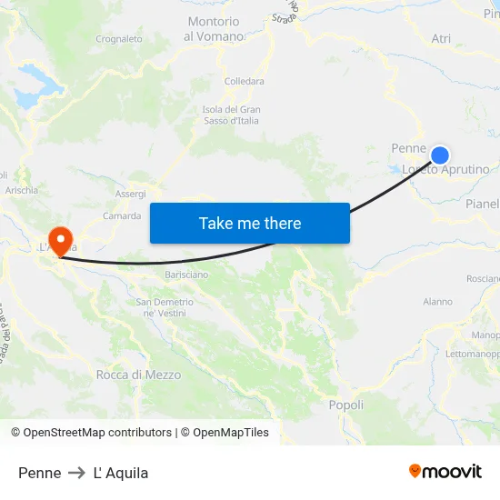 Penne to L' Aquila map
