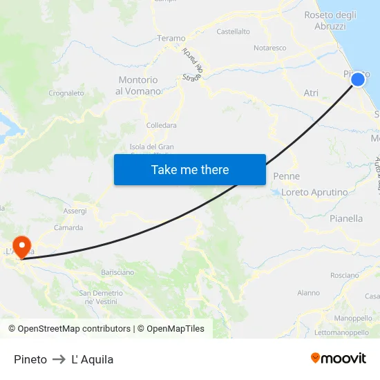 Pineto to L' Aquila map