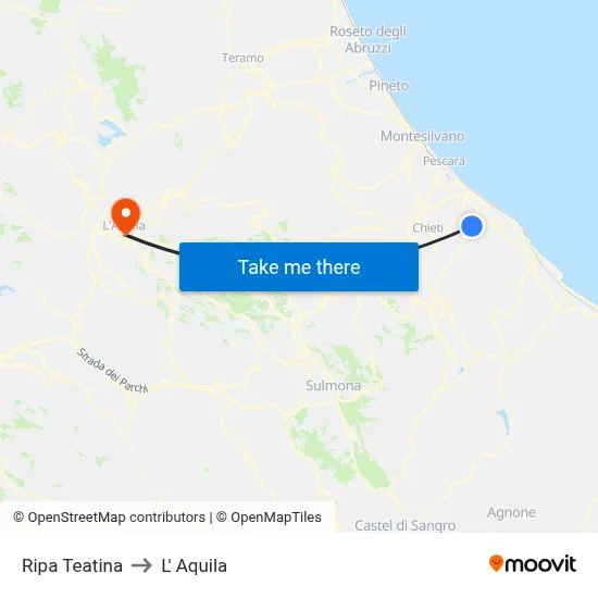 Ripa Teatina to L'Aquila map