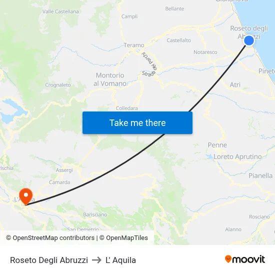 Roseto Degli Abruzzi to L' Aquila map