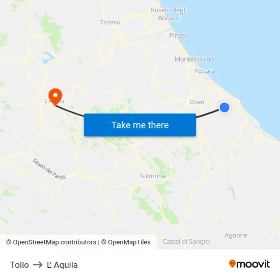 Tollo to L'Aquila map