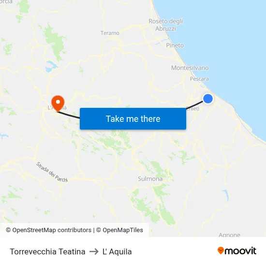 Torrevecchia Teatina to L'Aquila map