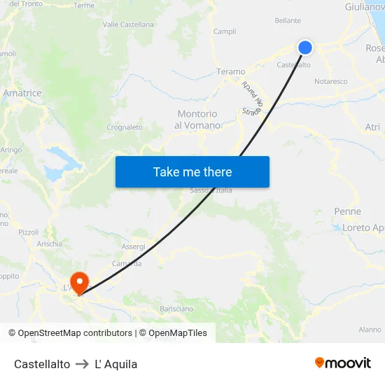 Castellalto to L'Aquila map