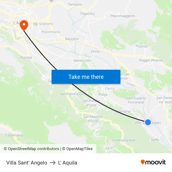 Villa Sant'Angelo to L'Aquila map
