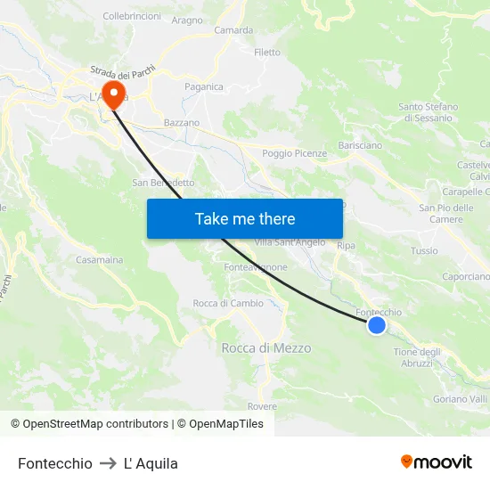 Fontecchio to L'Aquila map
