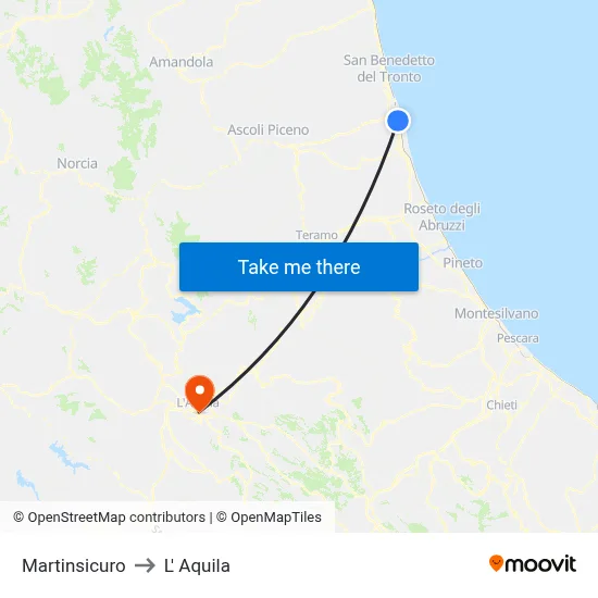 Martinsicuro to L'Aquila map