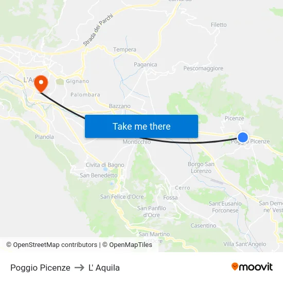 Poggio Picenze to L' Aquila map