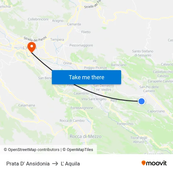 Prata D' Ansidonia to L'Aquila map