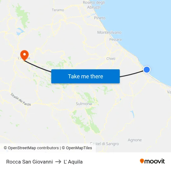 Rocca San Giovanni to L'Aquila map
