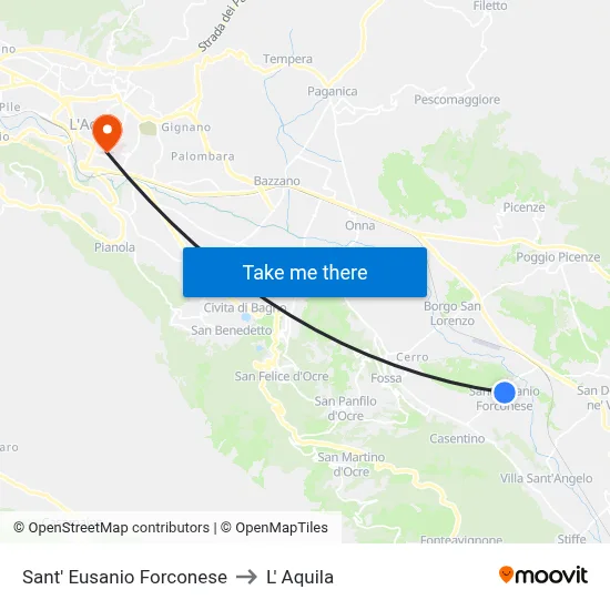 Sant' Eusanio Forconese to L'Aquila map