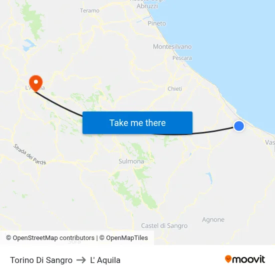 Torino Di Sangro to L'Aquila map