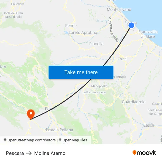Pescara to Molina Aterno map