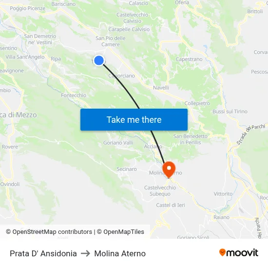 Prata D' Ansidonia to Molina Aterno map