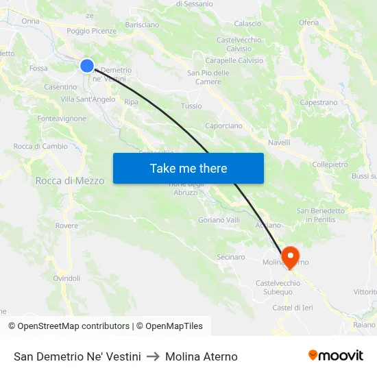 San Demetrio Ne' Vestini to Molina Aterno map