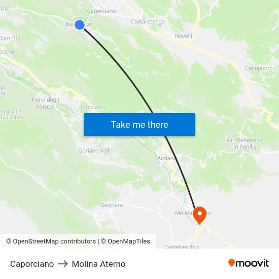Caporciano to Molina Aterno map
