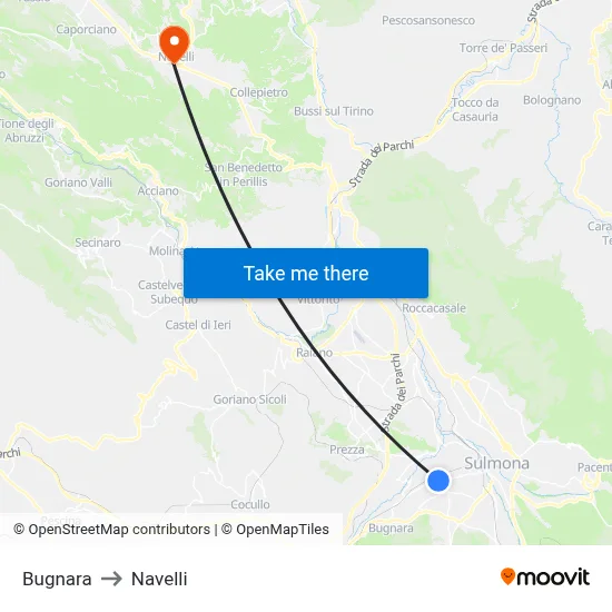Bugnara to Navelli map