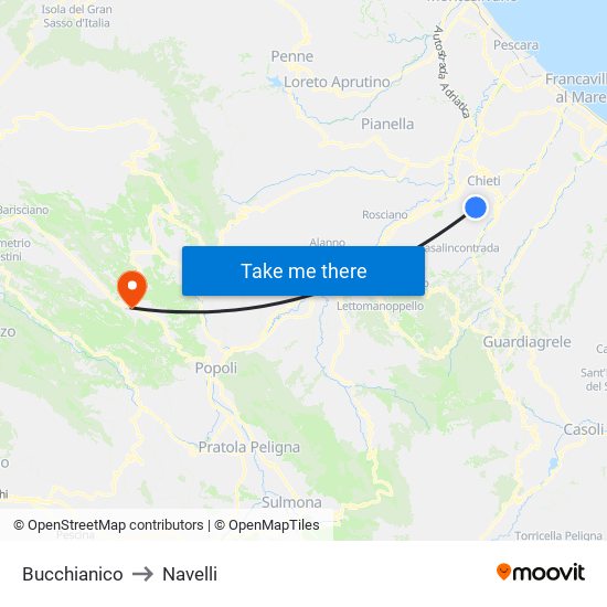 Bucchianico to Navelli map