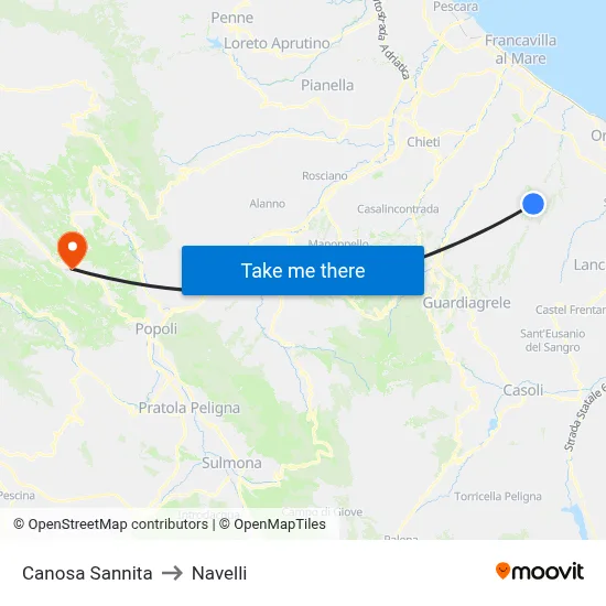 Canosa Sannita to Navelli map