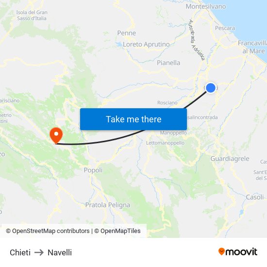 Chieti to Navelli map