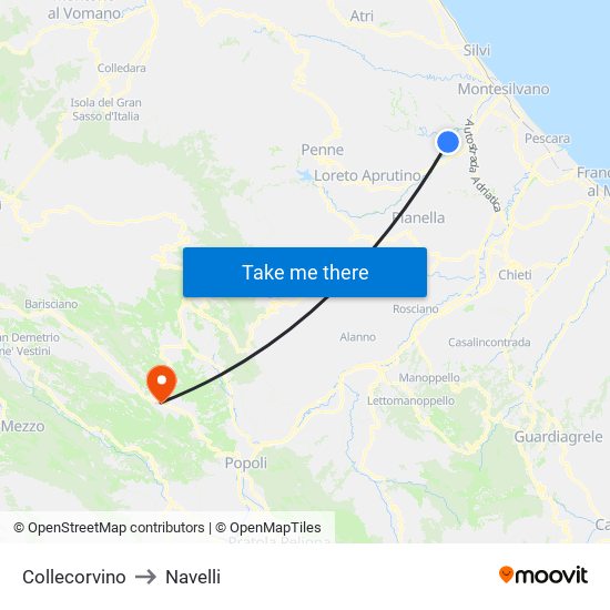 Collecorvino to Navelli map