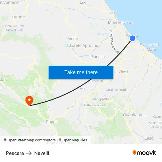 Pescara to Navelli map