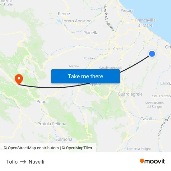 Tollo to Navelli map