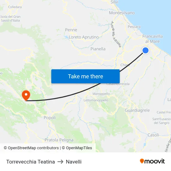 Torrevecchia Teatina to Navelli map