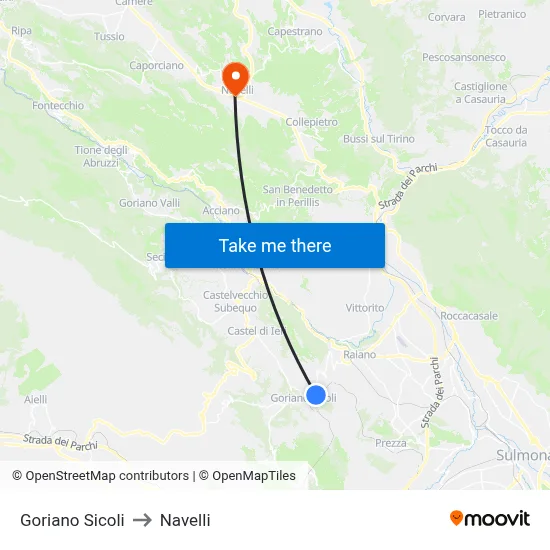 Goriano Sicoli to Navelli map