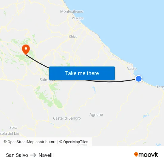 San Salvo to Navelli map