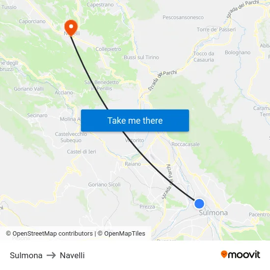 Sulmona to Navelli map