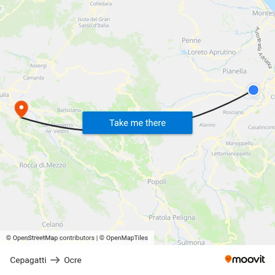 Cepagatti to Ocre map