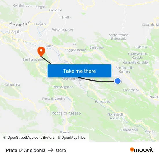 Prata D' Ansidonia to Ocre map
