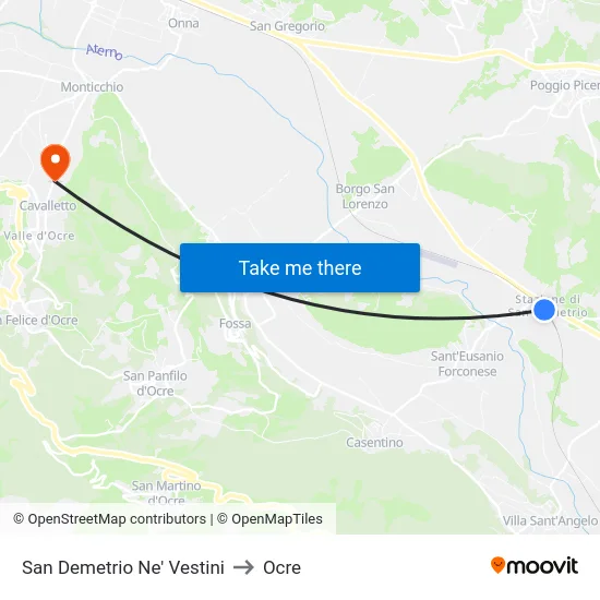 San Demetrio Ne' Vestini to Ocre map