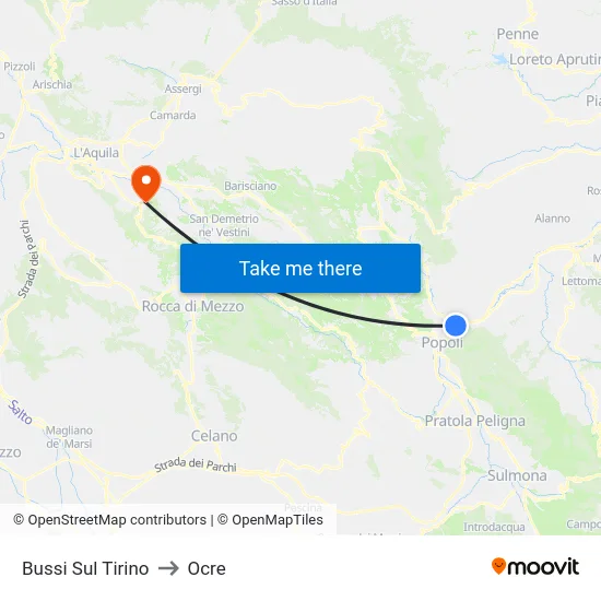 Bussi Sul Tirino to Ocre map