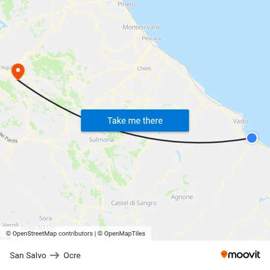 San Salvo to Ocre map