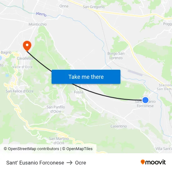 Sant' Eusanio Forconese to Ocre map