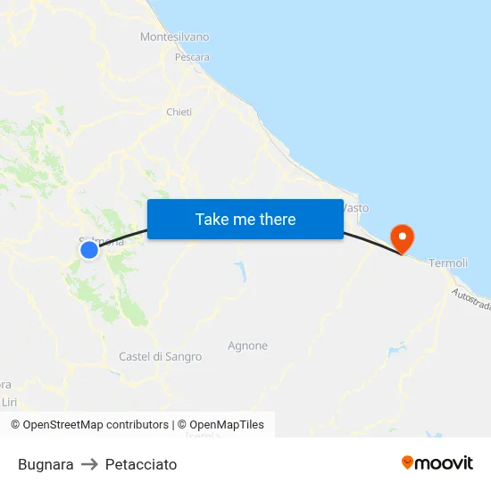 Bugnara to Petacciato map
